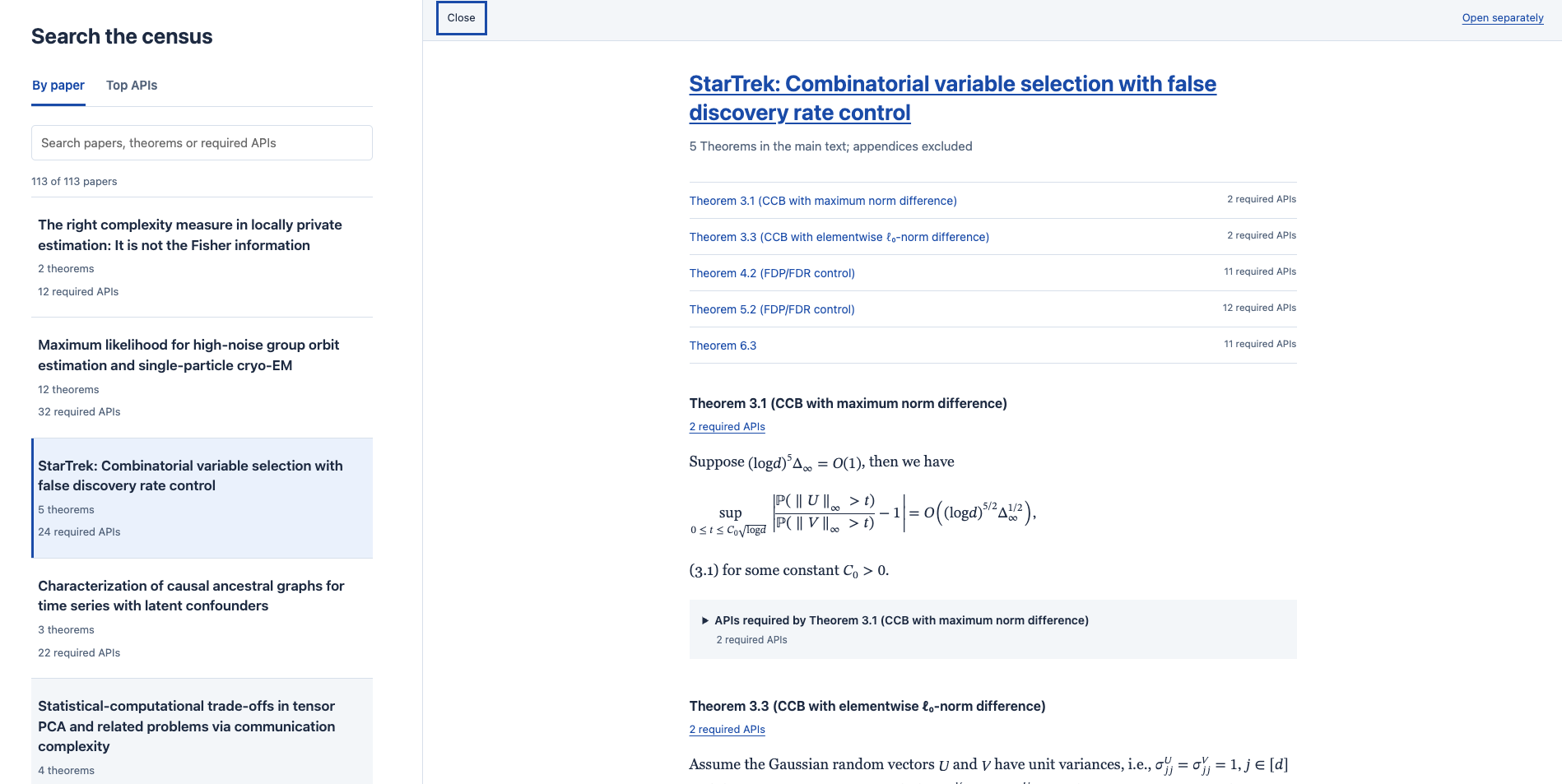 By paper view showing the StarTrek paper, theorem statements and required APIs.